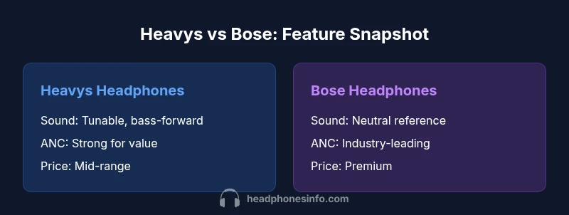 Comparison infographic showing heavys headphones vs Bose headphones with feature highlights
