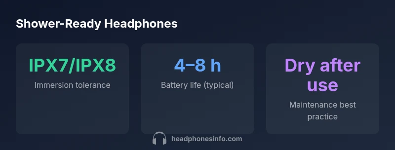 Infographic showing shower-safe IP ratings, typical battery life, and maintenance tips
