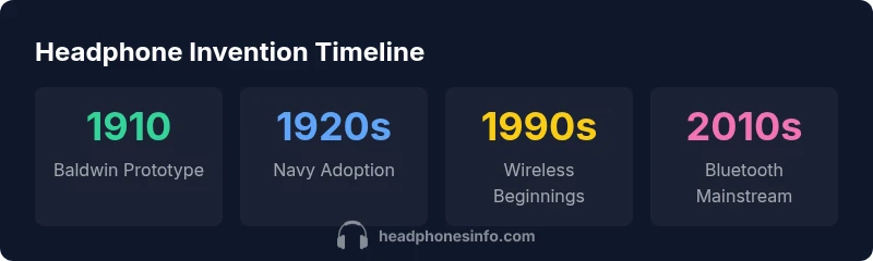 Timeline infographic of headphone invention (1910-2026)