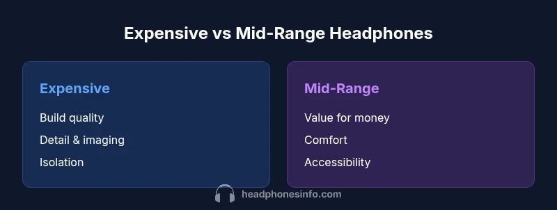 A side-by-side comparison of expensive vs mid-range headphones highlighting build, sound, and value