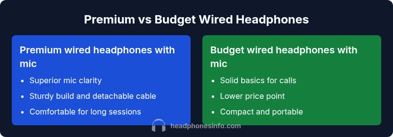 Comparison graphic of premium vs budget wired headphones with mic