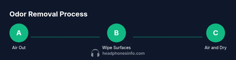 Infographic showing a 3-step odor removal process for headphones