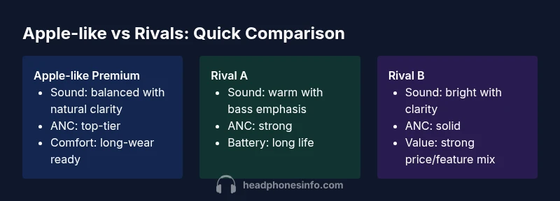 Side-by-side comparison of Apple-like headphones and rivals showing sound, ANC, and comfort