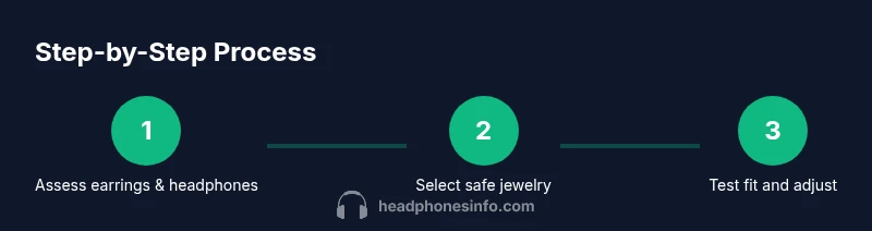 Process infographic showing three steps to wear headphones with earrings