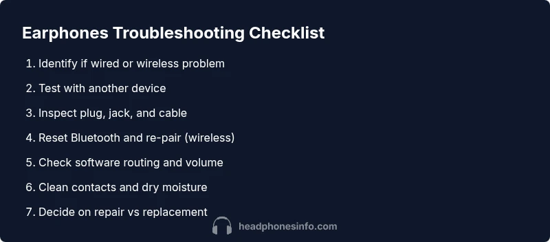 Checklist infographic for earphones troubleshooting