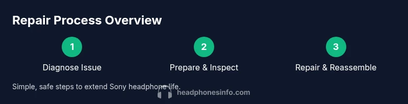 Infographic showing a 3-step repair process for Sony headphones