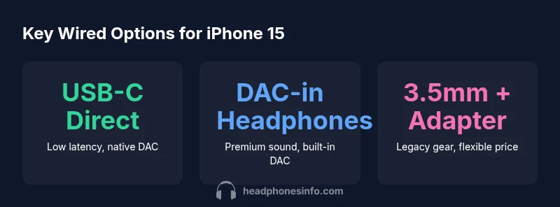 Infographic showing wired headphone options for iPhone 15