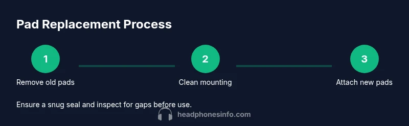 Process diagram showing steps for replacing headphone pads