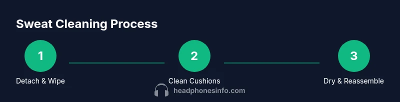 Process infographic showing the steps to clean sweat from headphones