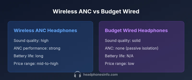 Comparison infographic showing Wireless ANC vs Budget Wired headphones