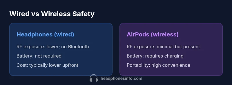 Infographic comparing wired headphones and AirPods safety aspects