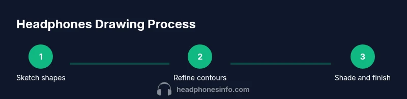Infographic showing a 3-step process to draw headphones
