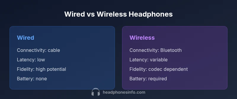 Comparison infographic showing wired vs wireless headphones features