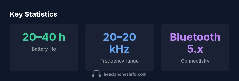 Infographic showing battery life, frequency range, and connectivity for a premium wireless headphone concept