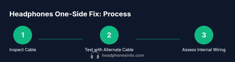 Three-step infographic showing how to fix headphones one side
